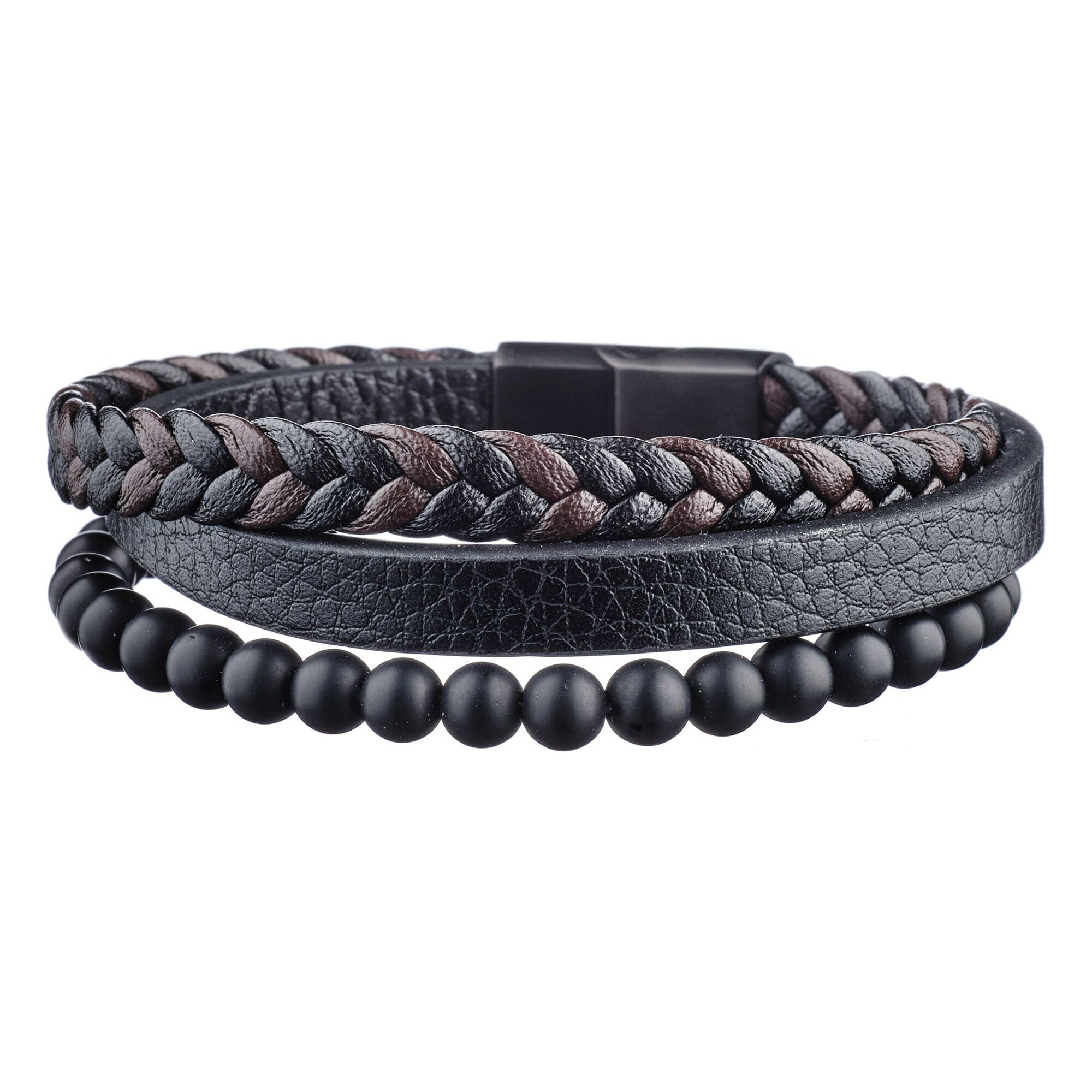 Bracelet Sorbonne - cuir - pierres naturelles - noir