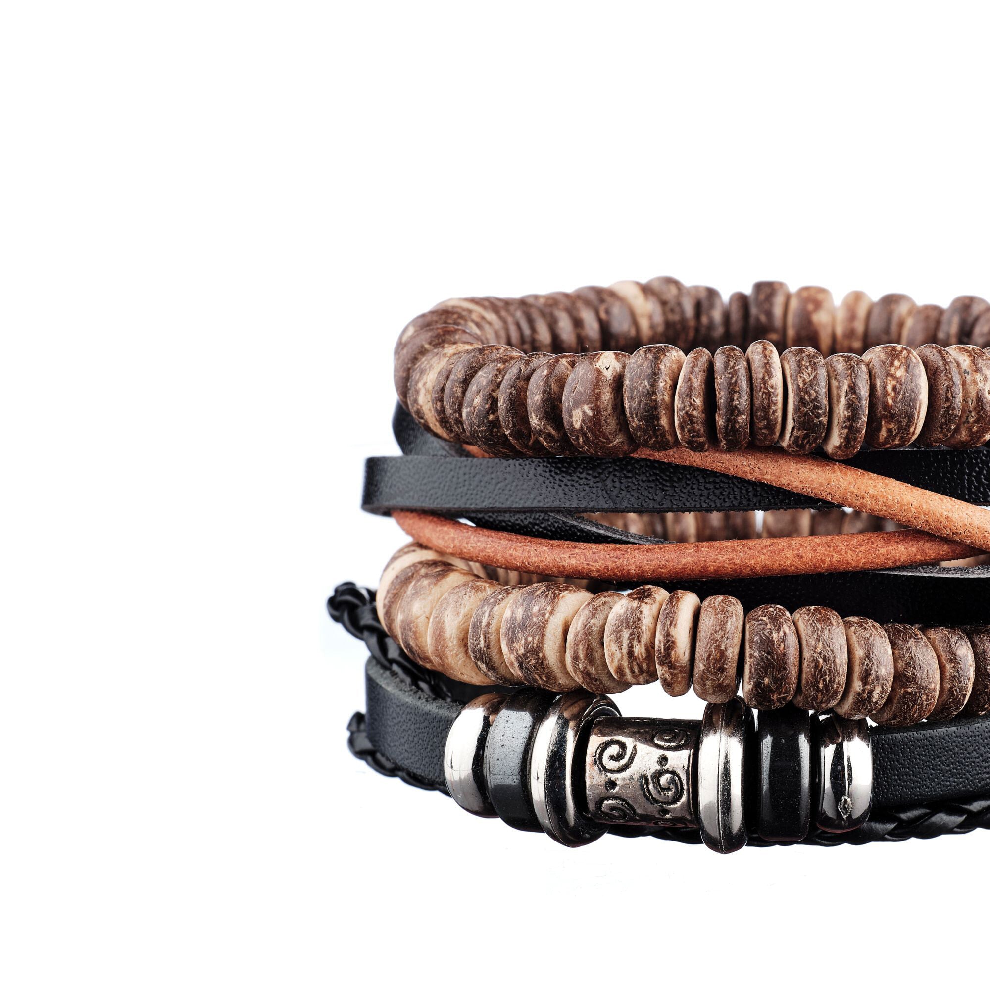 Bracelet manchette ajustable Cour Saint-Emilion - cuir - perles - noir