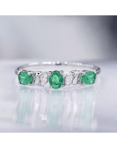 Caratelli Bague Abaya Diamants 0.03 ct & Emeraudes 0.60 ct or blanc