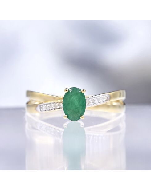 Caratelli Bague Ambi Diamants 0.04 ct & Emeraude 0.6 ct or jaune