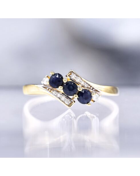 Caratelli Bague Melbourne Diamant 0.07 ct & Saphir 0.54 ct or jaune