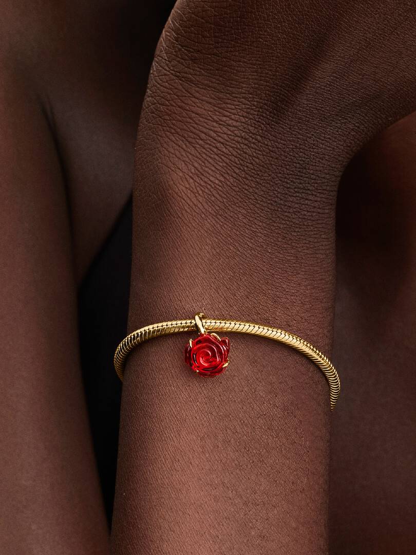 Charm Pendant Disney La Belle et La Bête Rose Enchantée Métal doré à l'Or 14 carats