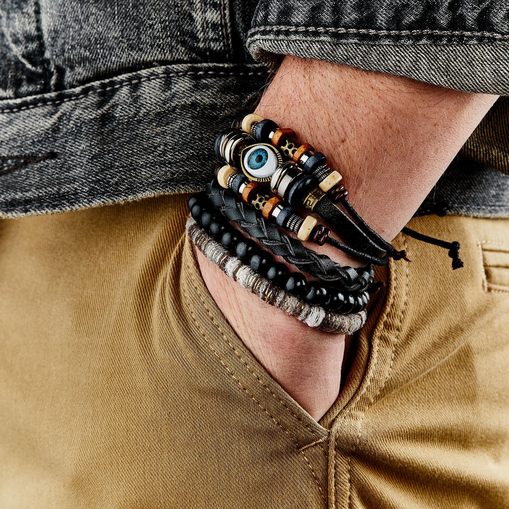 Bracelet manchette Bonne Nouvelle - cuir - noir