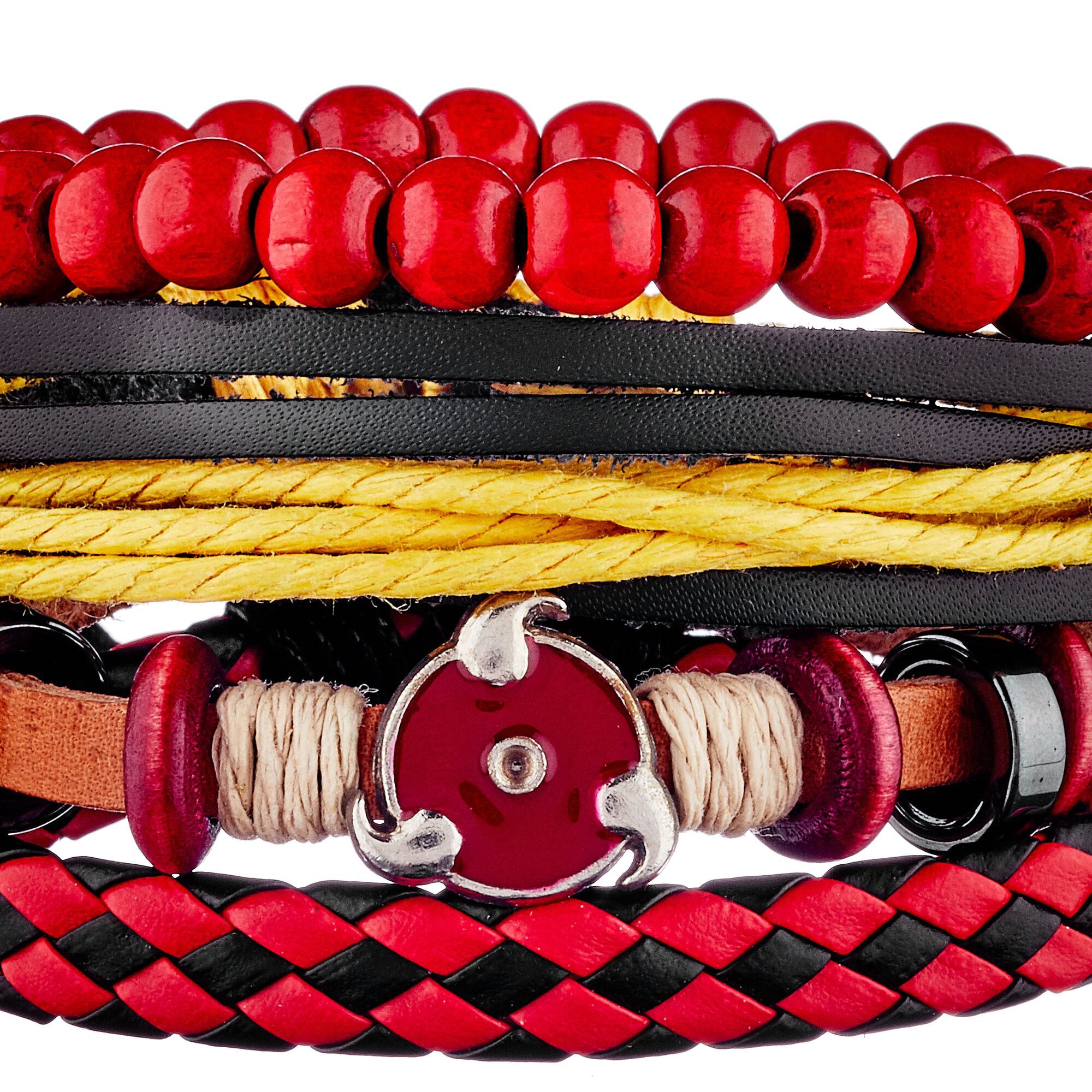 Bracelet manchette Chaussée d'Antin - cuir - rouge