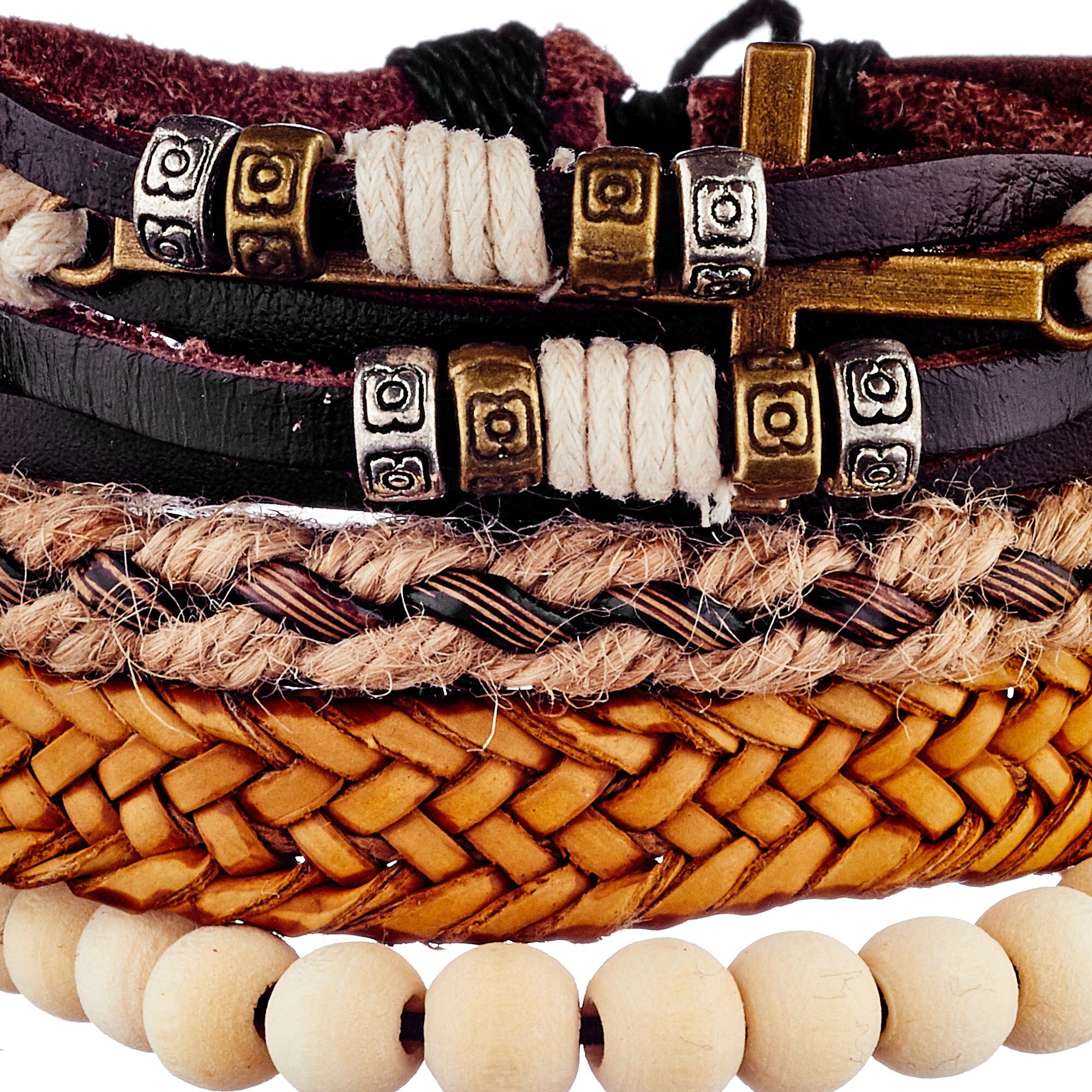 Bracelet manchette Georges V - cuir - marron