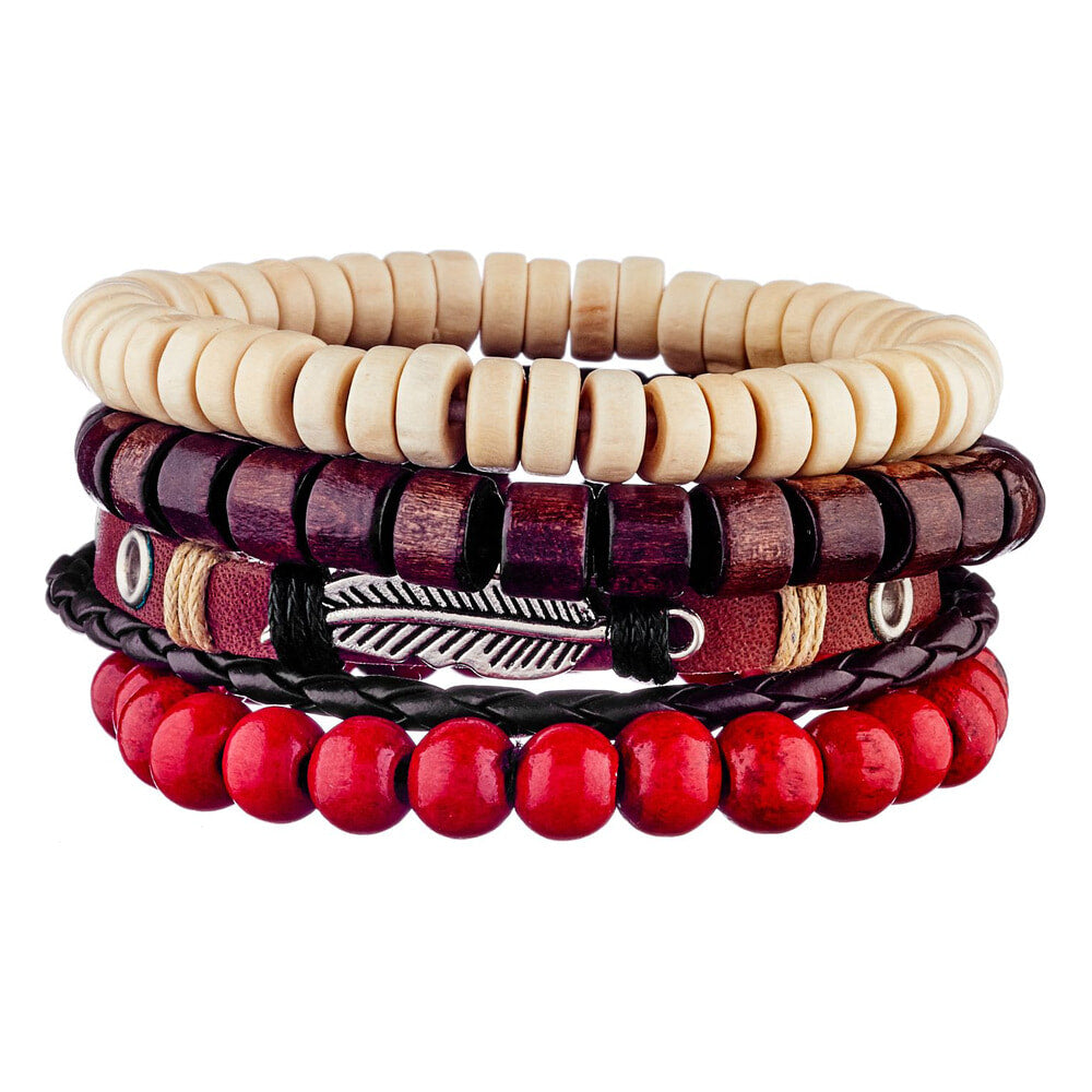 Bracelet manchette Jules Joffrin - cuir - marron et rouge