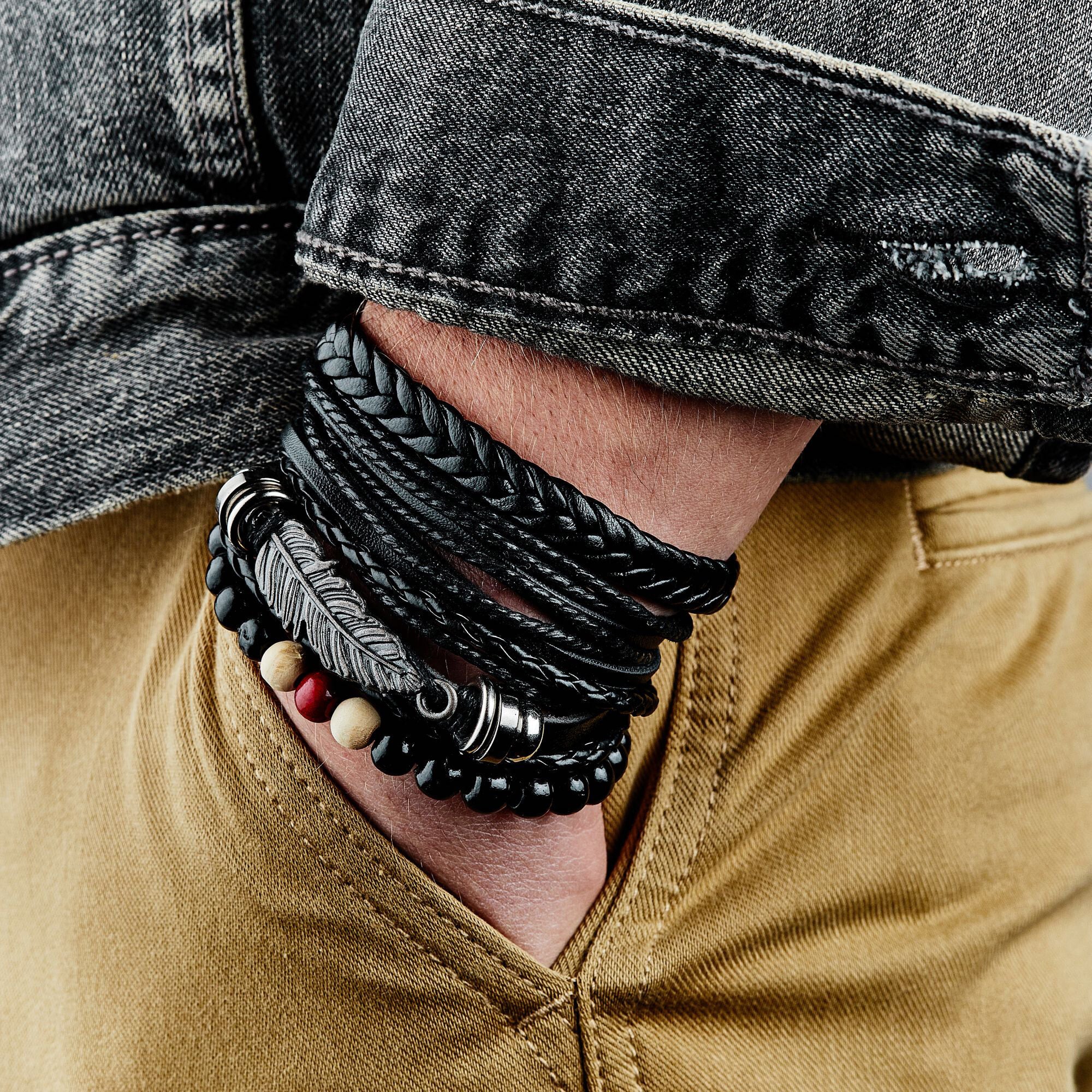 Bracelet manchette Jussieu - cuir - noir