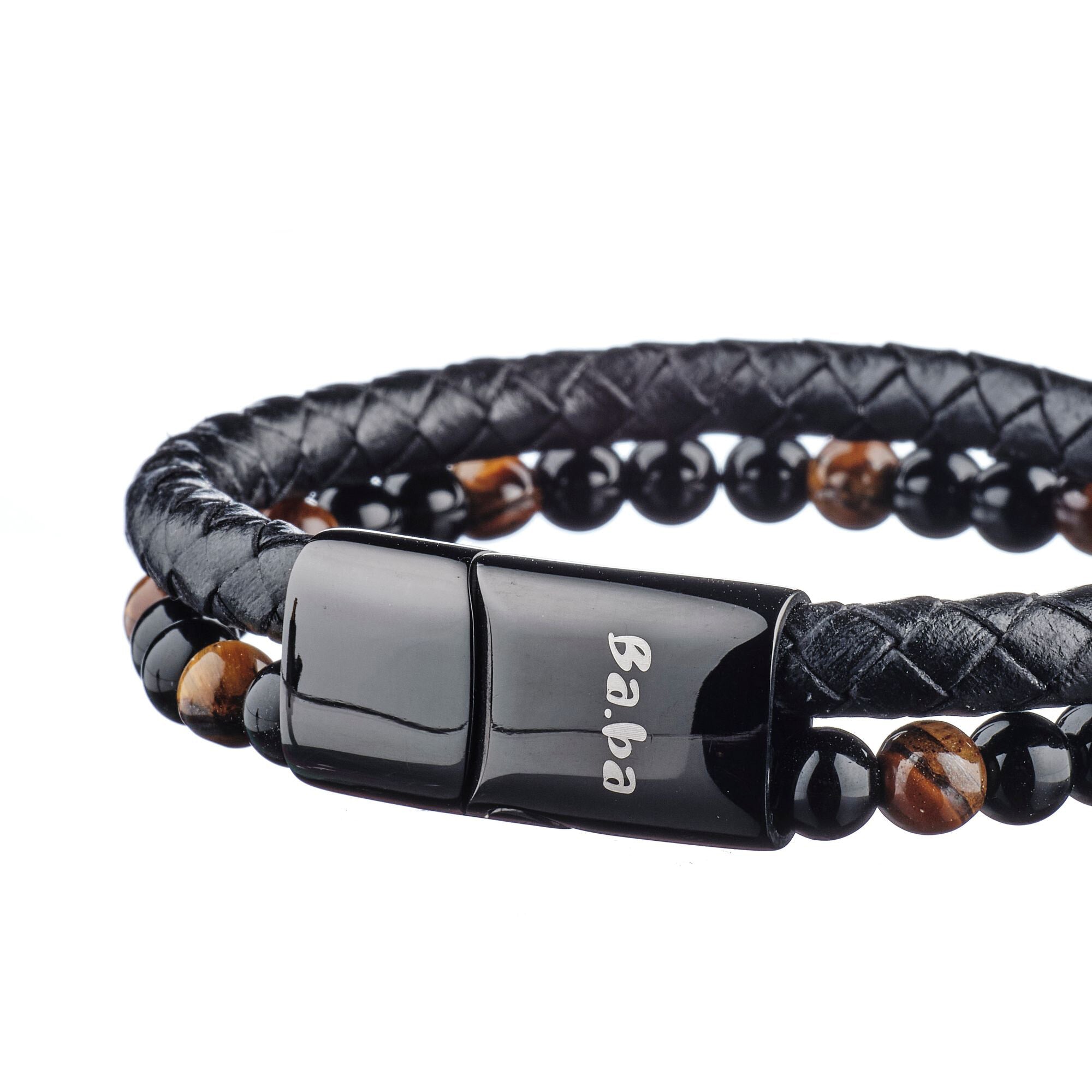 Bracelet Rue du bac - cuir - pierres naturelles - noir