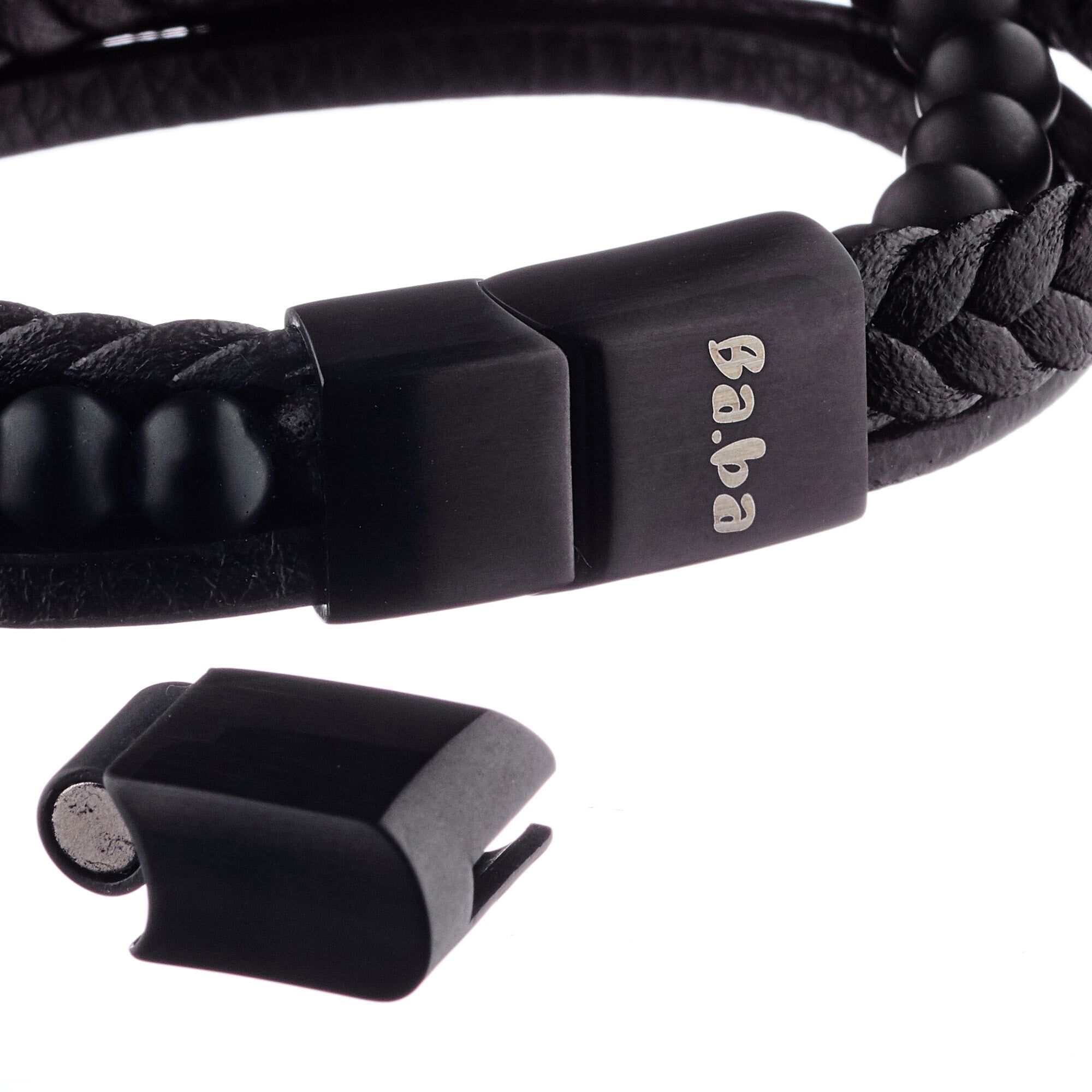 Bracelet Monceau - cuir - pierres naturelles - noir