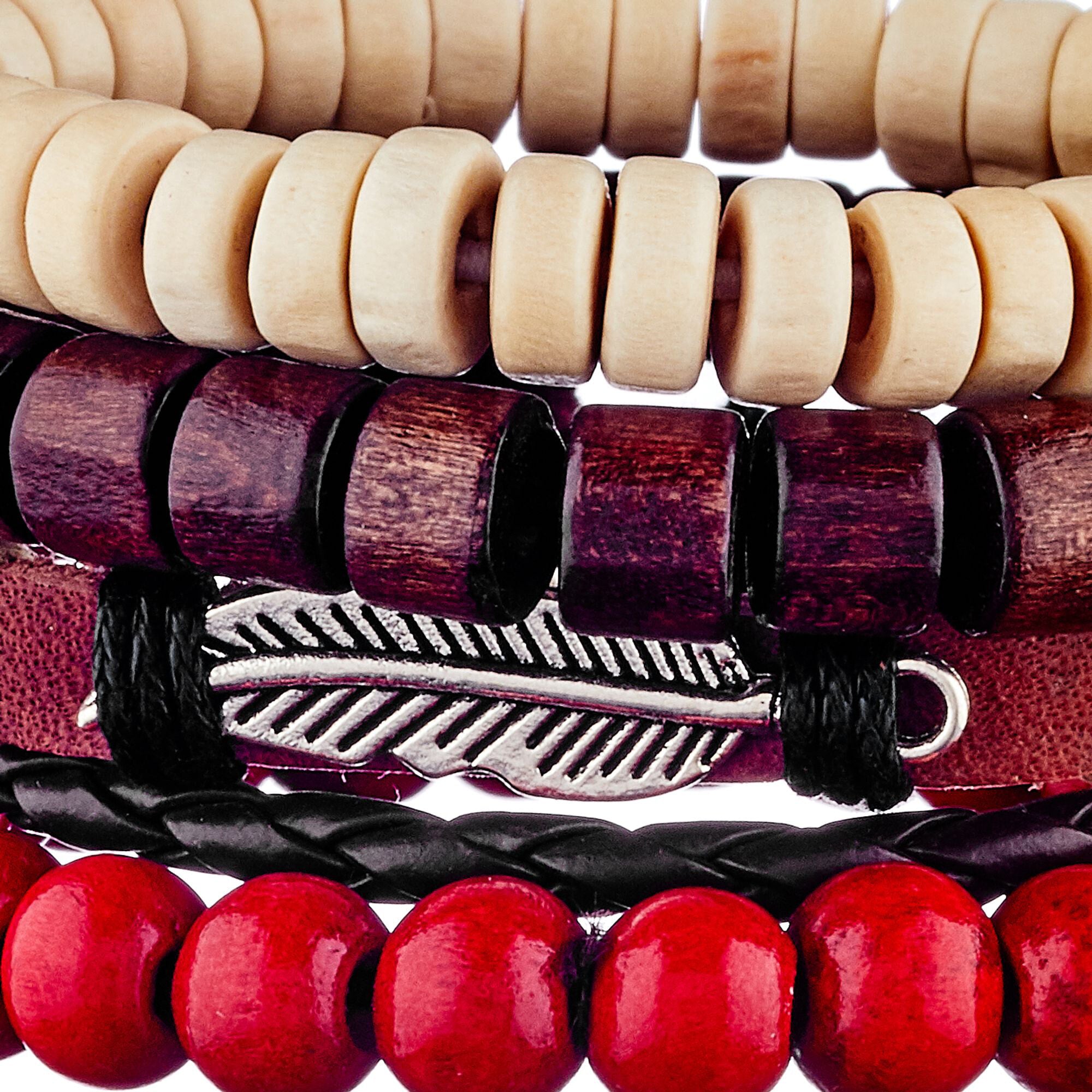 Bracelet manchette Jules Joffrin - cuir - marron et rouge