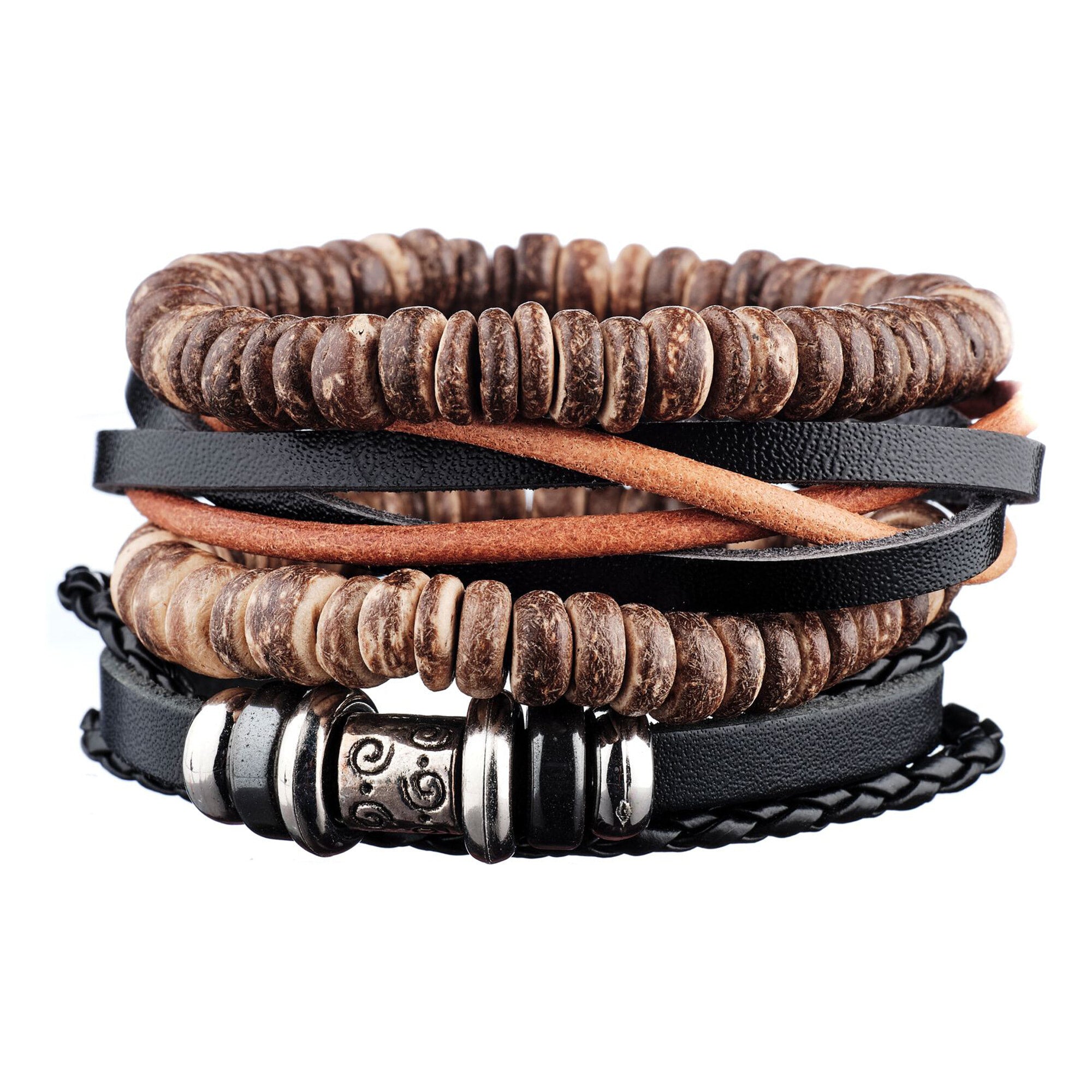 Bracelet manchette ajustable Cour Saint-Emilion - cuir - perles - noir