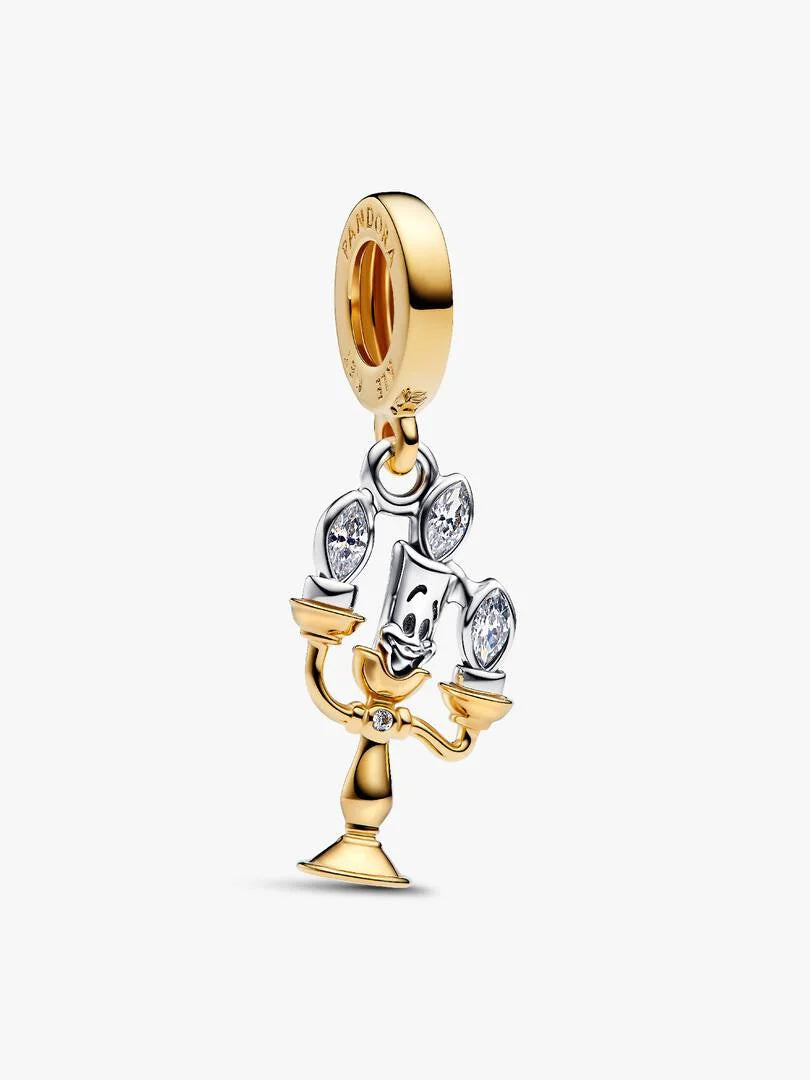 Charm Pendant Disney La Belle et La Bête Lumière Argent Massif, Métal doré à l'Or 14 carats