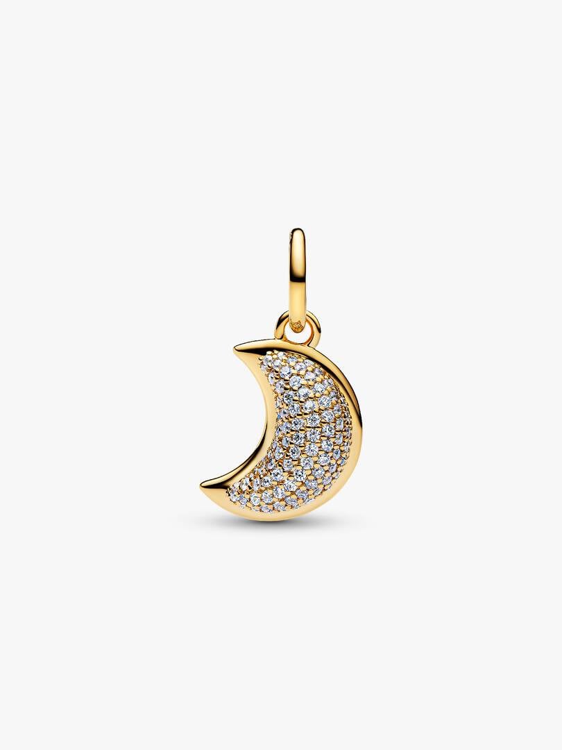 Charm Pendant Croissant de Lune Scintillant Doré Métal doré à l'Or 14 carats