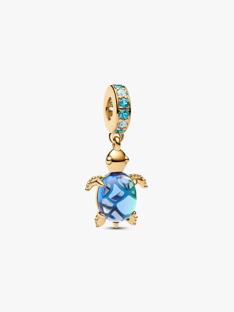 Charm Pendant Verre de Murano Tortue de Mer Métal doré à l'Or 14 carats