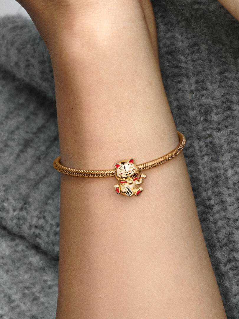 Charm Chat Porte-Bonheur Adorable Métal doré à l'Or 14 carats