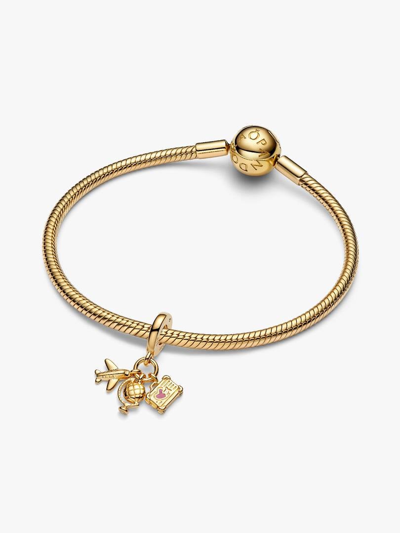 Charm Pendant Avion, Globe & Valise Métal doré à l'Or 14 carats