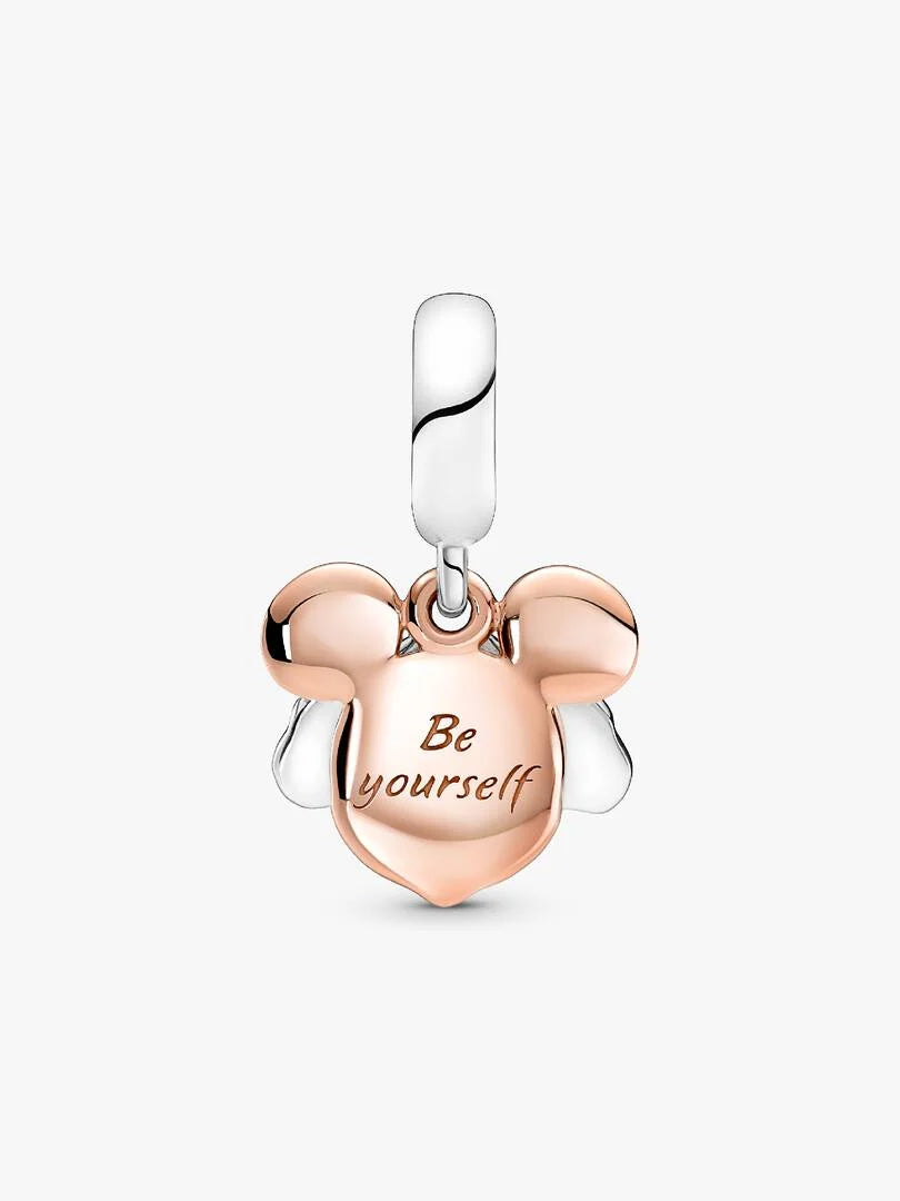 Charm Pendant Double Disney Mickey Argent Massif, Métal doré à l'Or Rose 14 carats