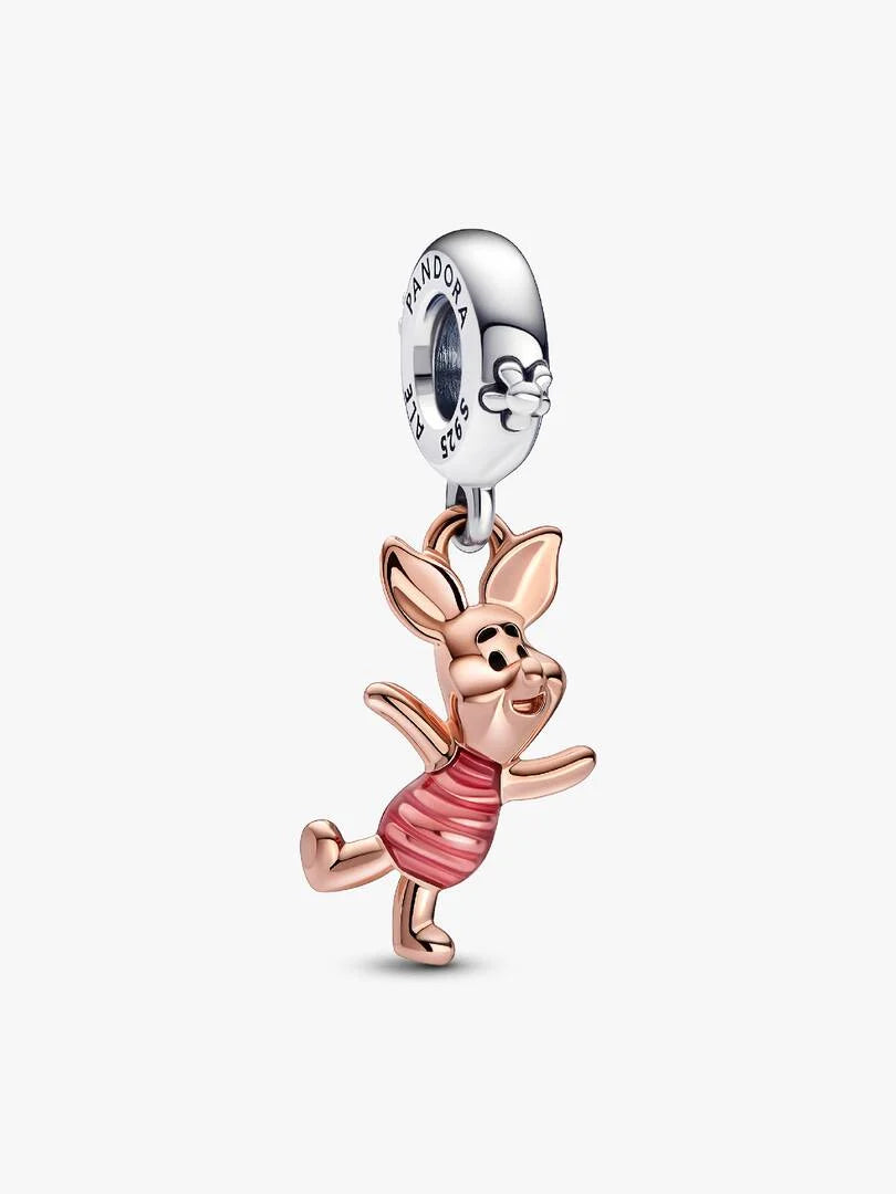 Charm Pendant Disney Winnie L'Ourson Porcinet Argent Massif, Métal doré à l'Or Rose 14 carats
