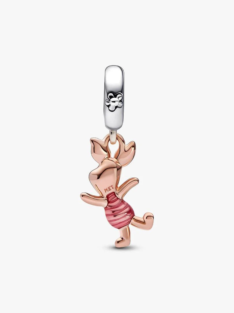 Charm Pendant Disney Winnie L'Ourson Porcinet Argent Massif, Métal doré à l'Or Rose 14 carats