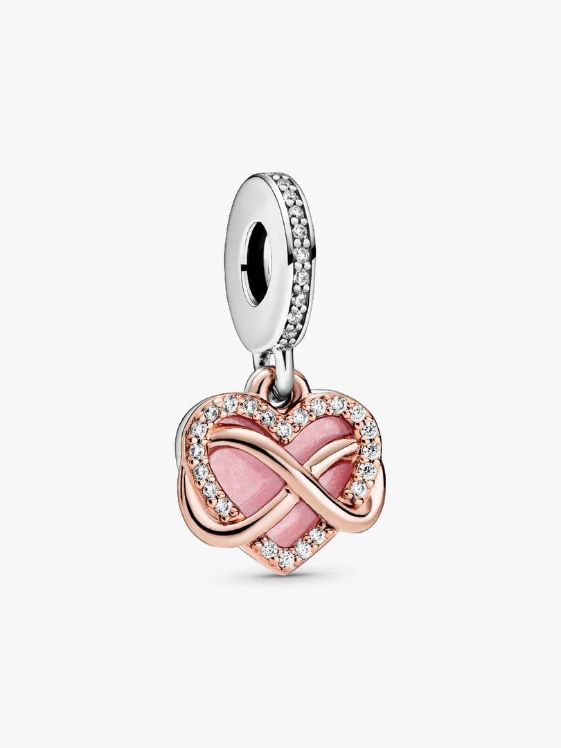 Charm Pendant Cœur Infini Scintillant Argent Massif, Métal doré à l'Or Rose 14 carats