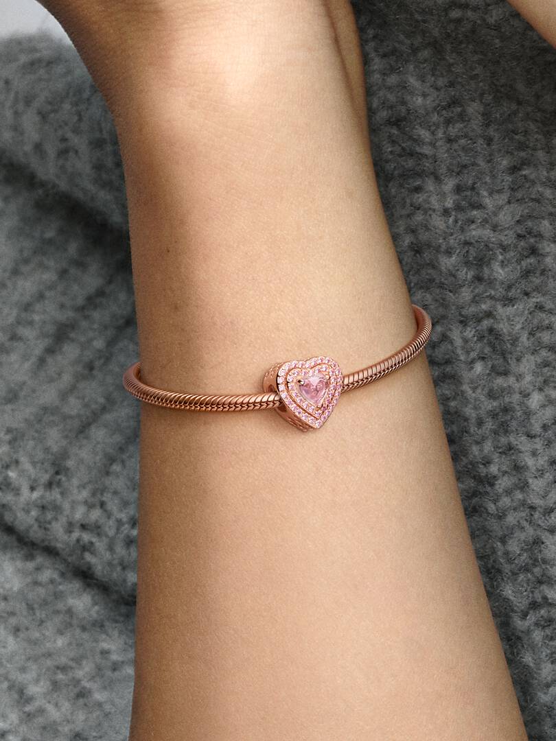 Charm Cœurs Nivelés Scintillant Métal doré à l'Or Rose 14 carats