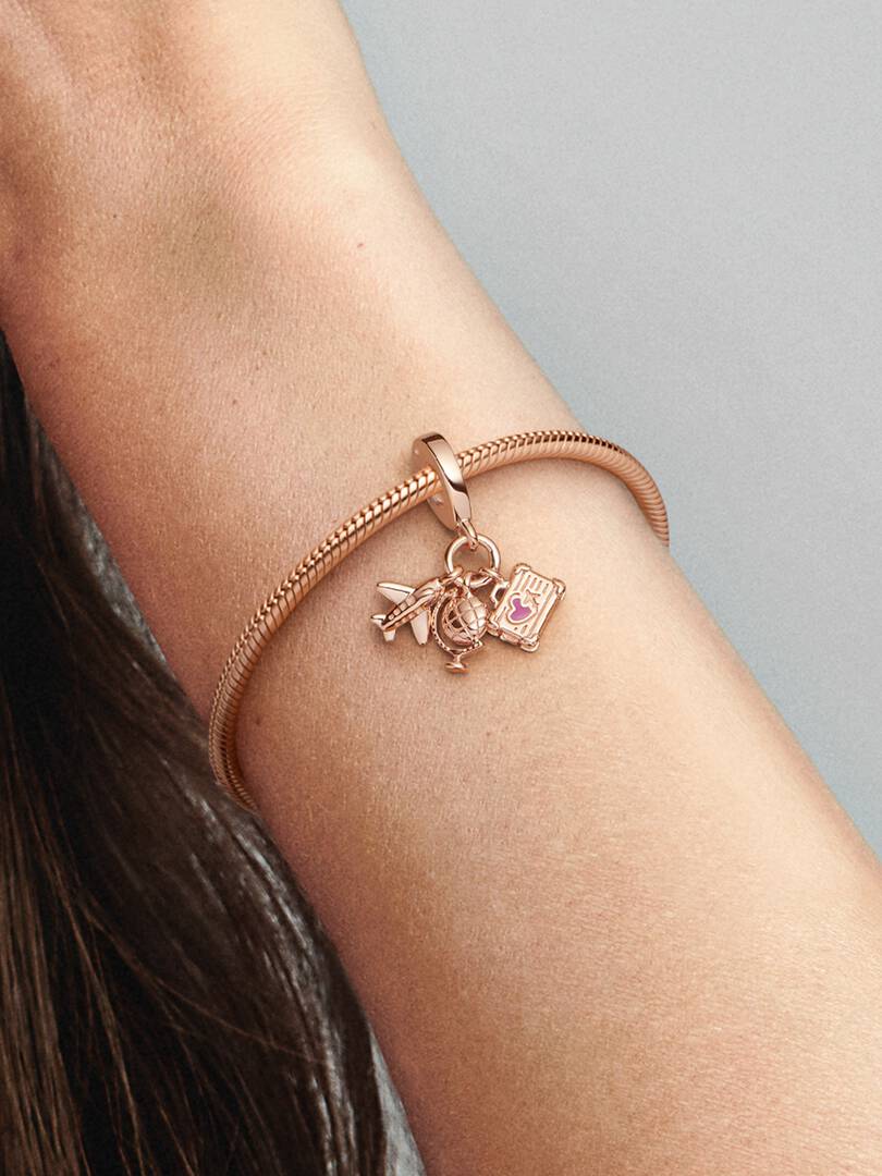 Charm Pendant Avion, Globe & Valise Métal doré à l'Or Rose 14 carats