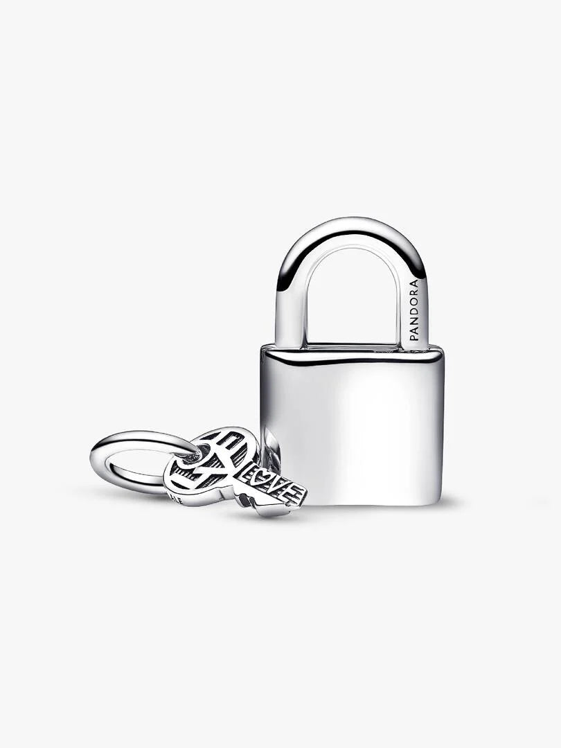 Charm Pendant Cadenas et Clé Gravable Argent Massif