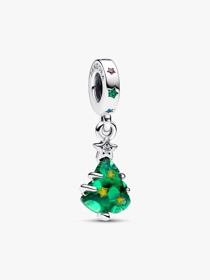 Charm Pendant Sapin de Noël Scintillant Argent Massif