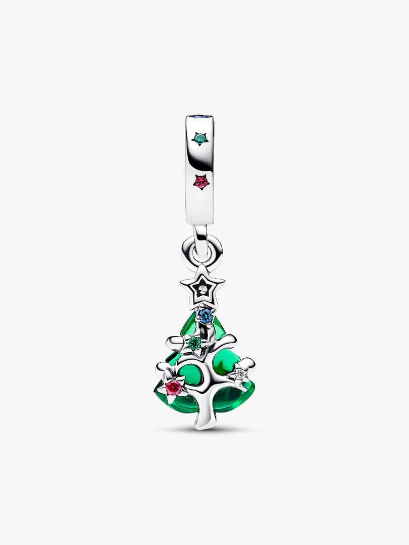 Charm Pendant Sapin de Noël Scintillant Argent Massif