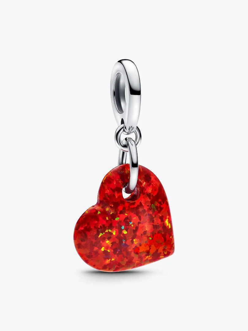 Charm Pendant Cœur Rouge Opalescent Argent Massif