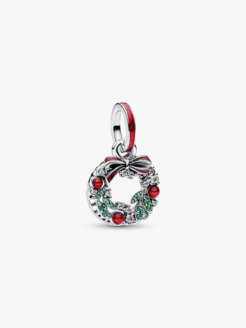 Charm Pendant Double Couronne de Noël Argent Massif