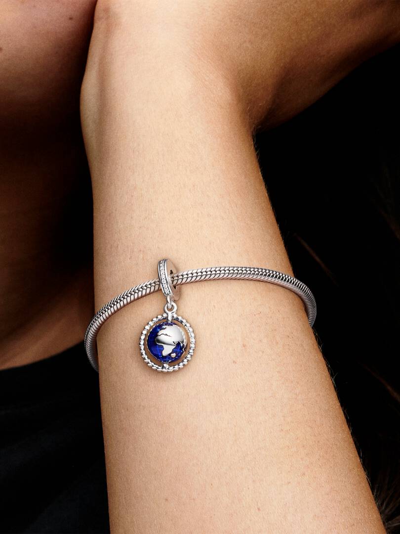 Charm Pendant Globe Pivotant Argent Massif