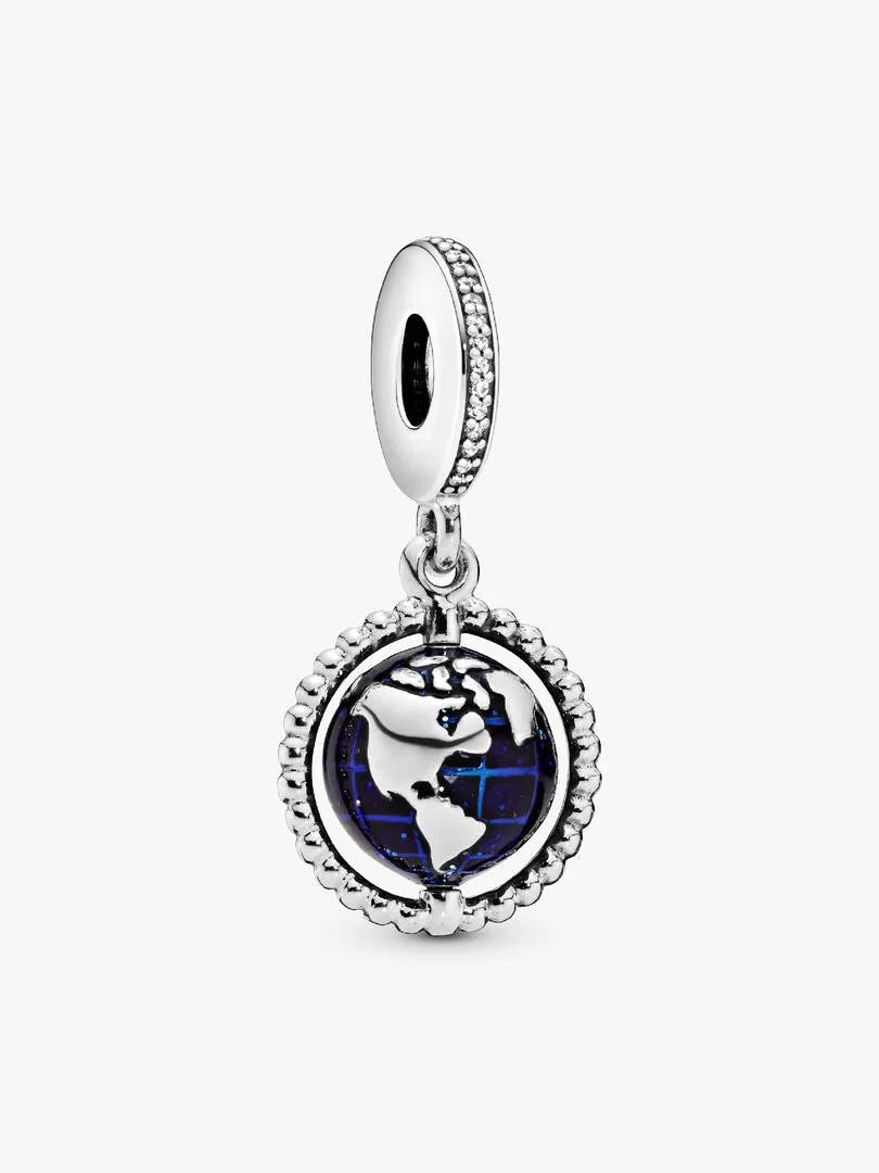 Charm Pendant Globe Pivotant Argent Massif
