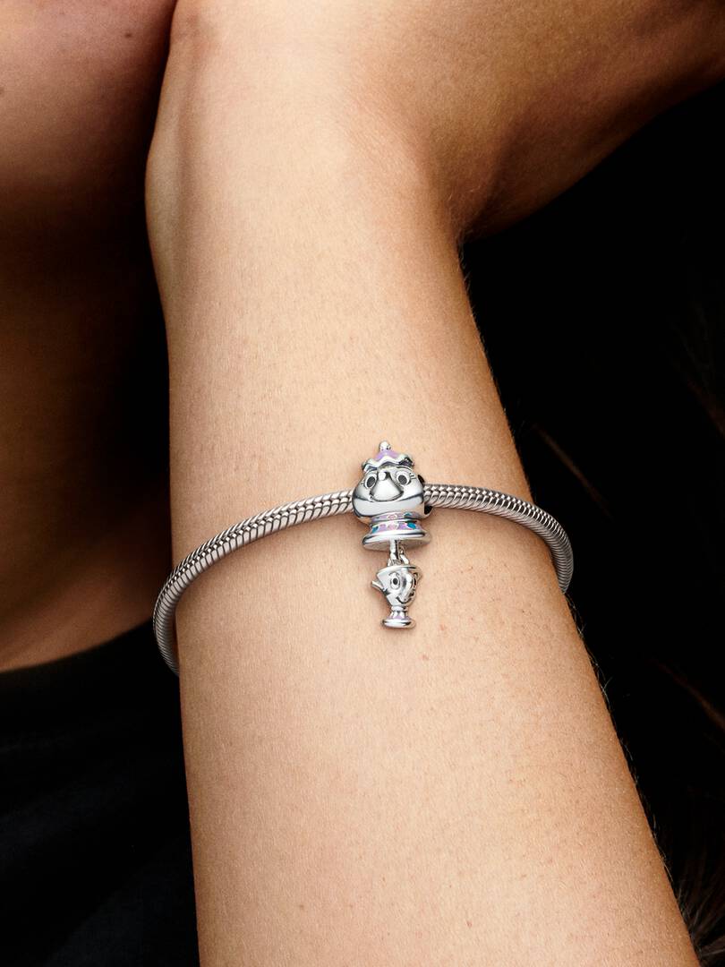 Charm Pendant Disney La Belle et La Bête Madame Samovar et Zip Argent Massif