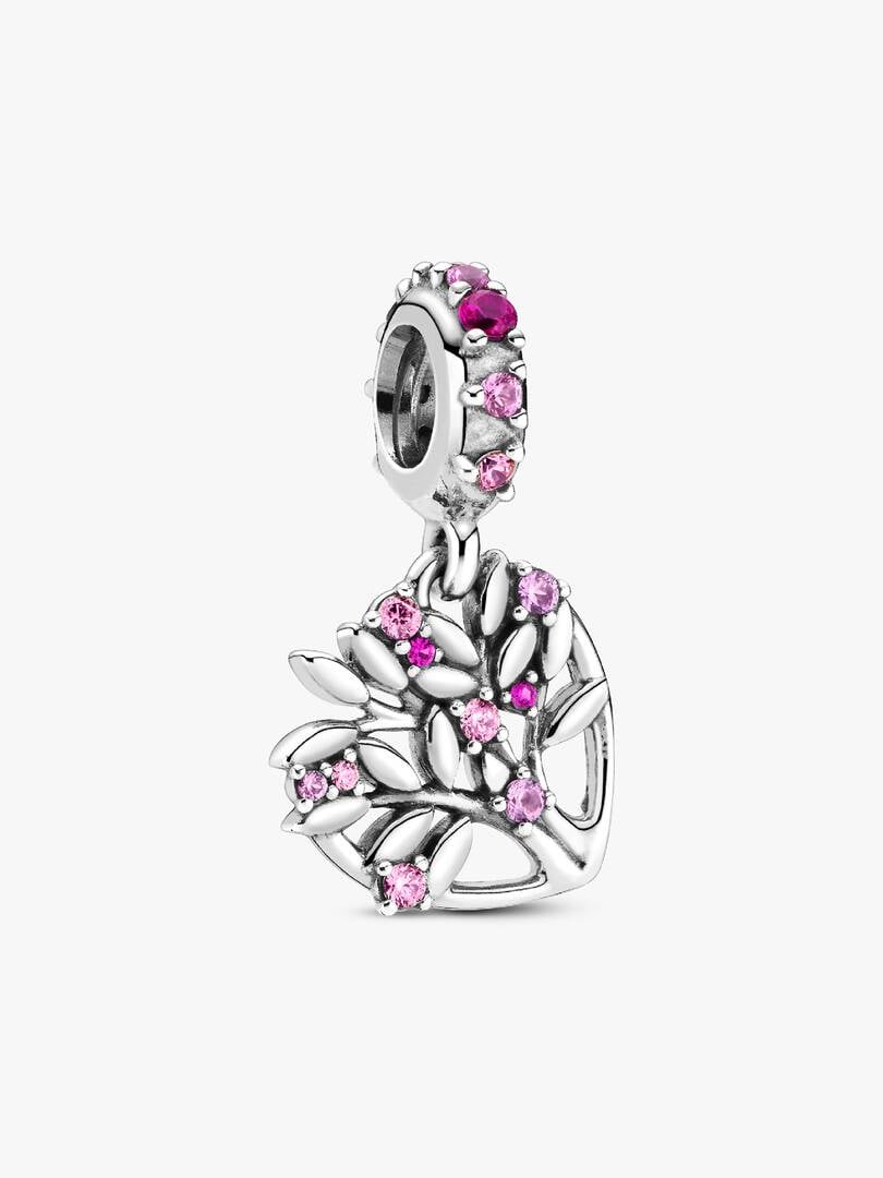 Charm Pendant Arbre De Vie Cœur Rose Argent Massif