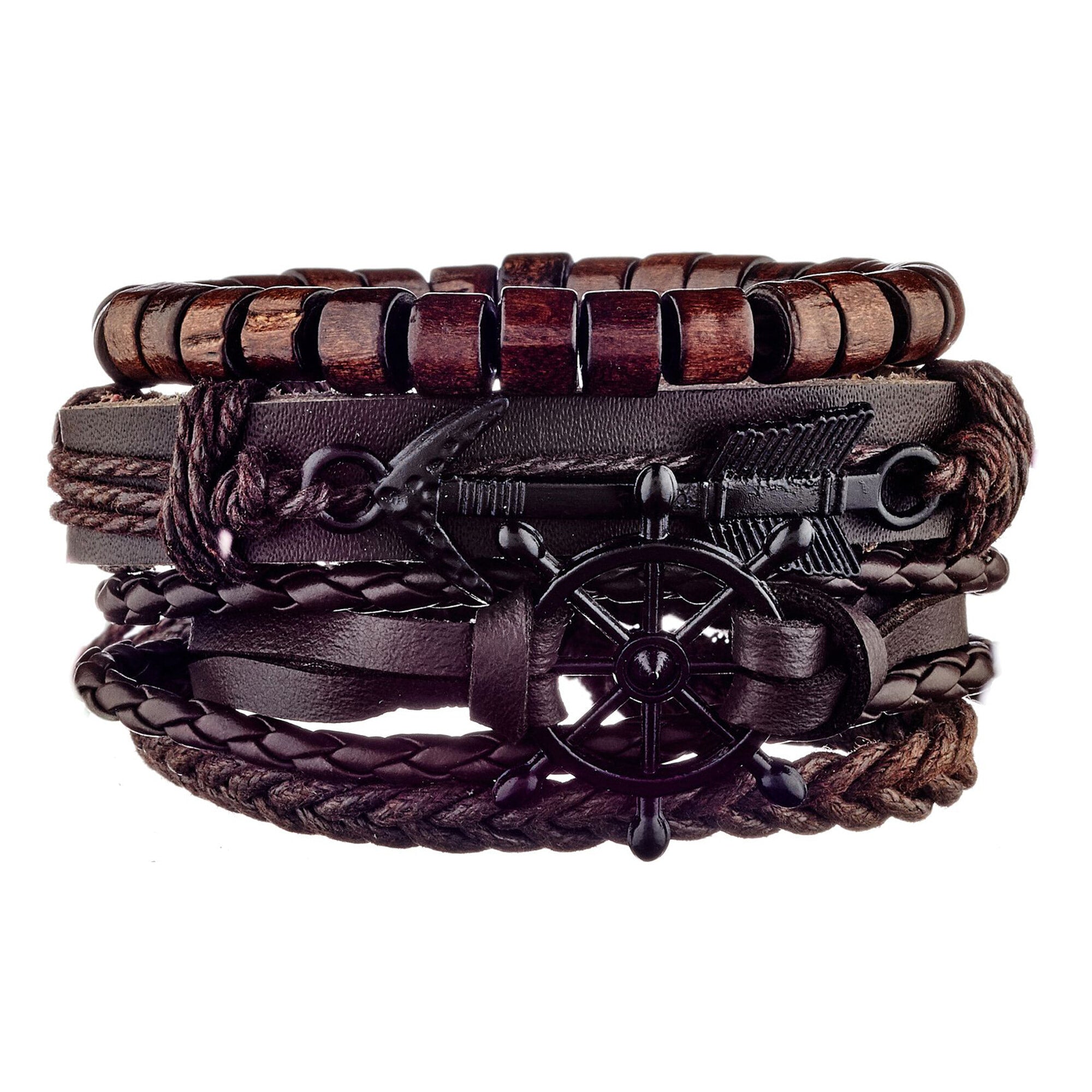Bracelet manchette Saint-Sulpice - cuir - marron