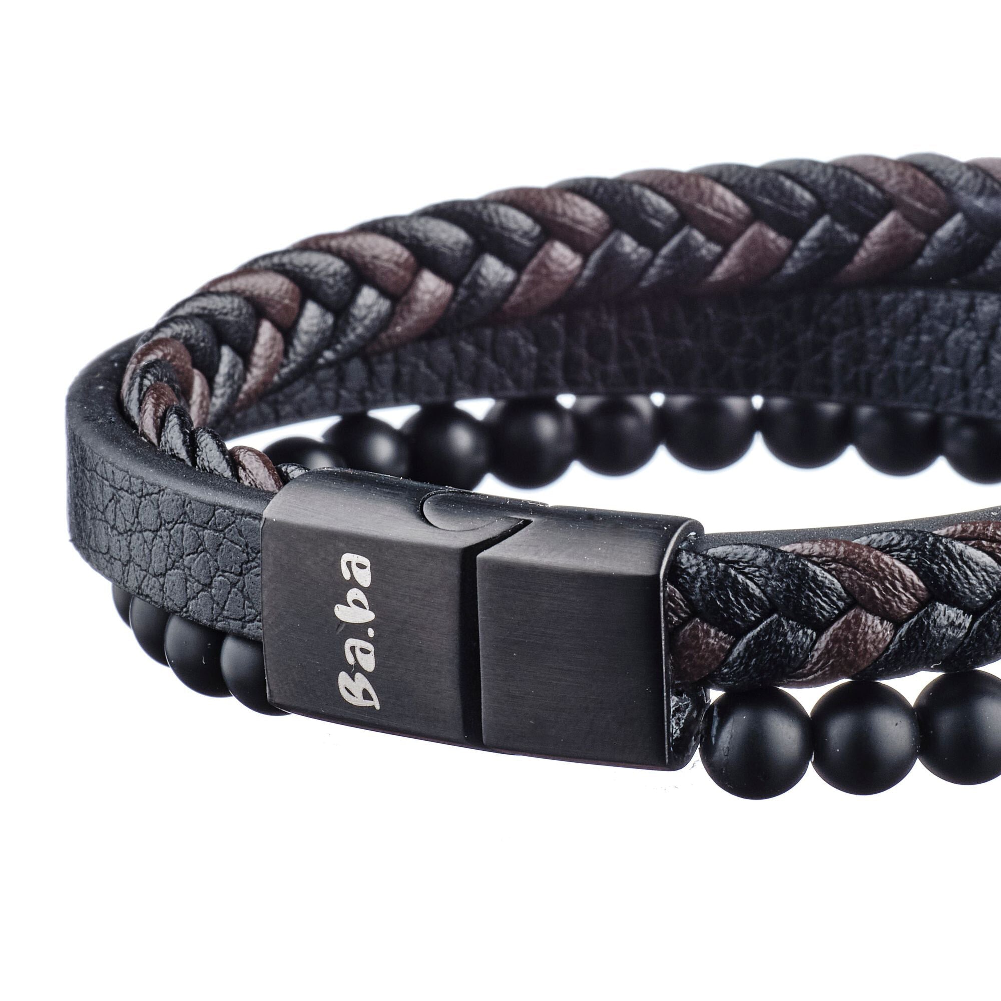 Bracelet Sorbonne - cuir - pierres naturelles - noir