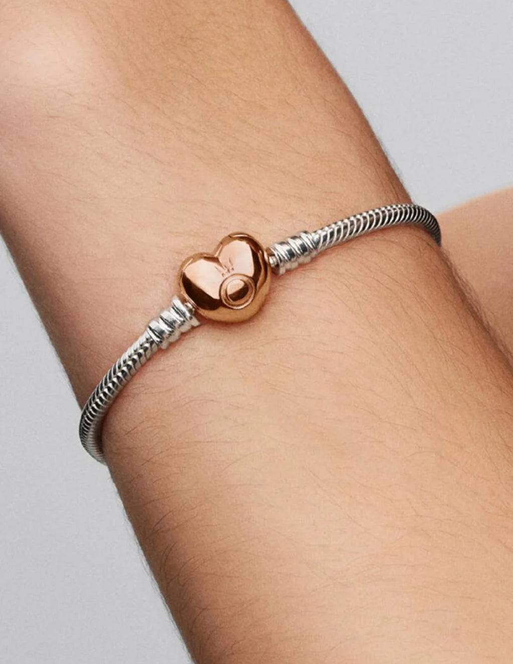 Bracelet Chaîne Cœur & Serpent Argent Massif, Métal doré à l'Or Rose 14 carats