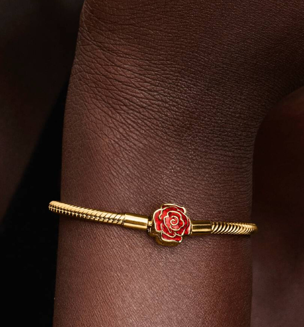 Bracelet Maille Serpent Disney La Belle et La Bête Rose Enchantée Métal doré à l'Or 14 carats