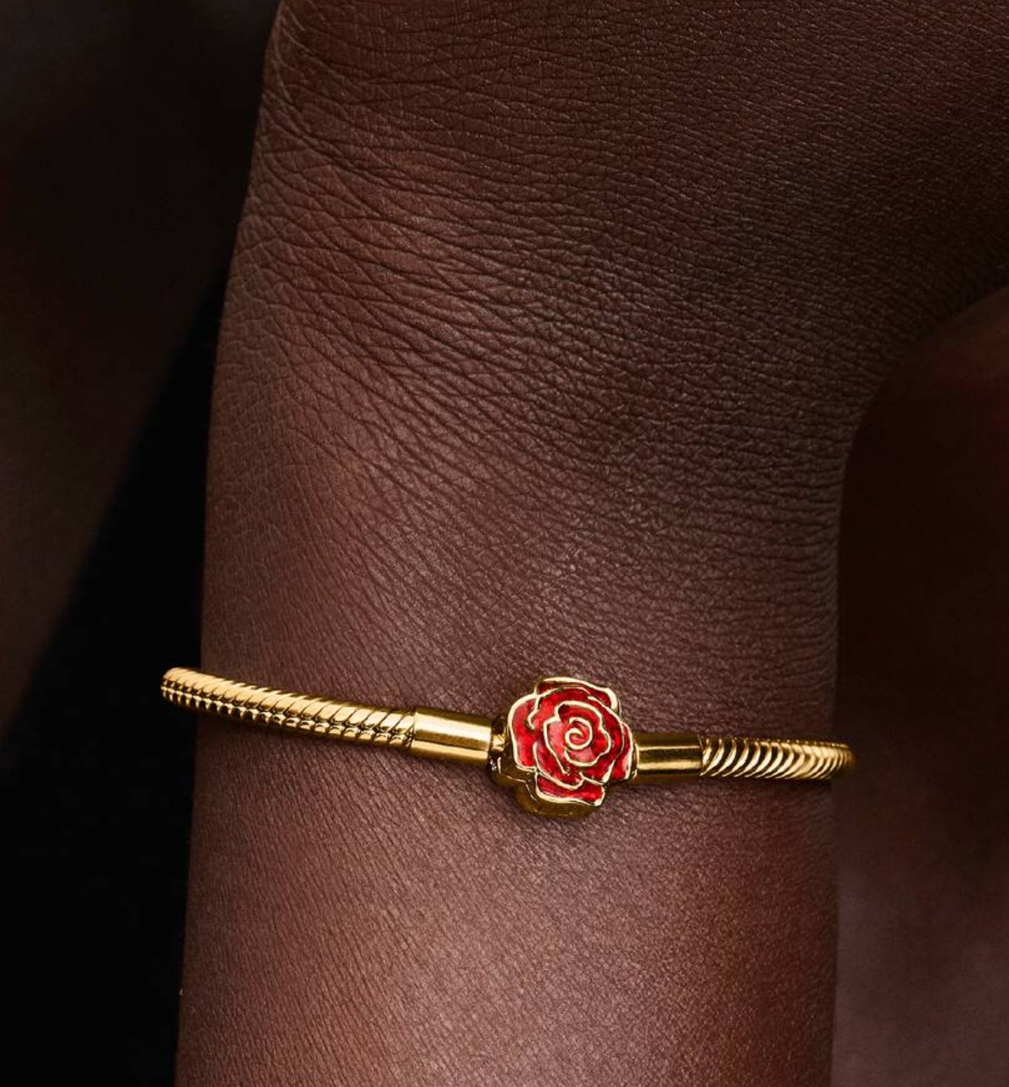 Bracelet Maille Serpent Disney La Belle et La Bête Rose Enchantée Métal doré à l'Or 14 carats