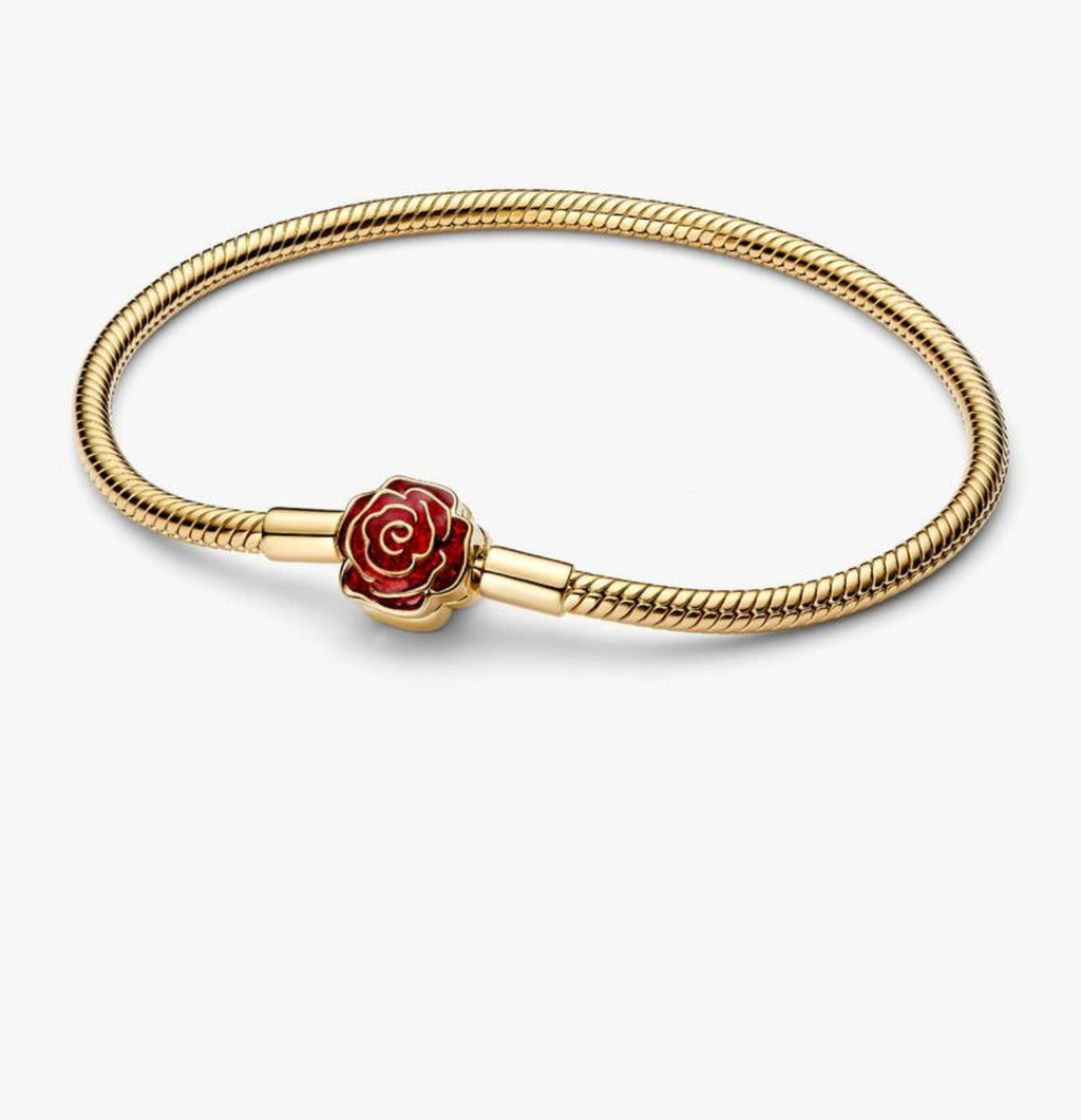 Bracelet Maille Serpent Disney La Belle et La Bête Rose Enchantée Métal doré à l'Or 14 carats