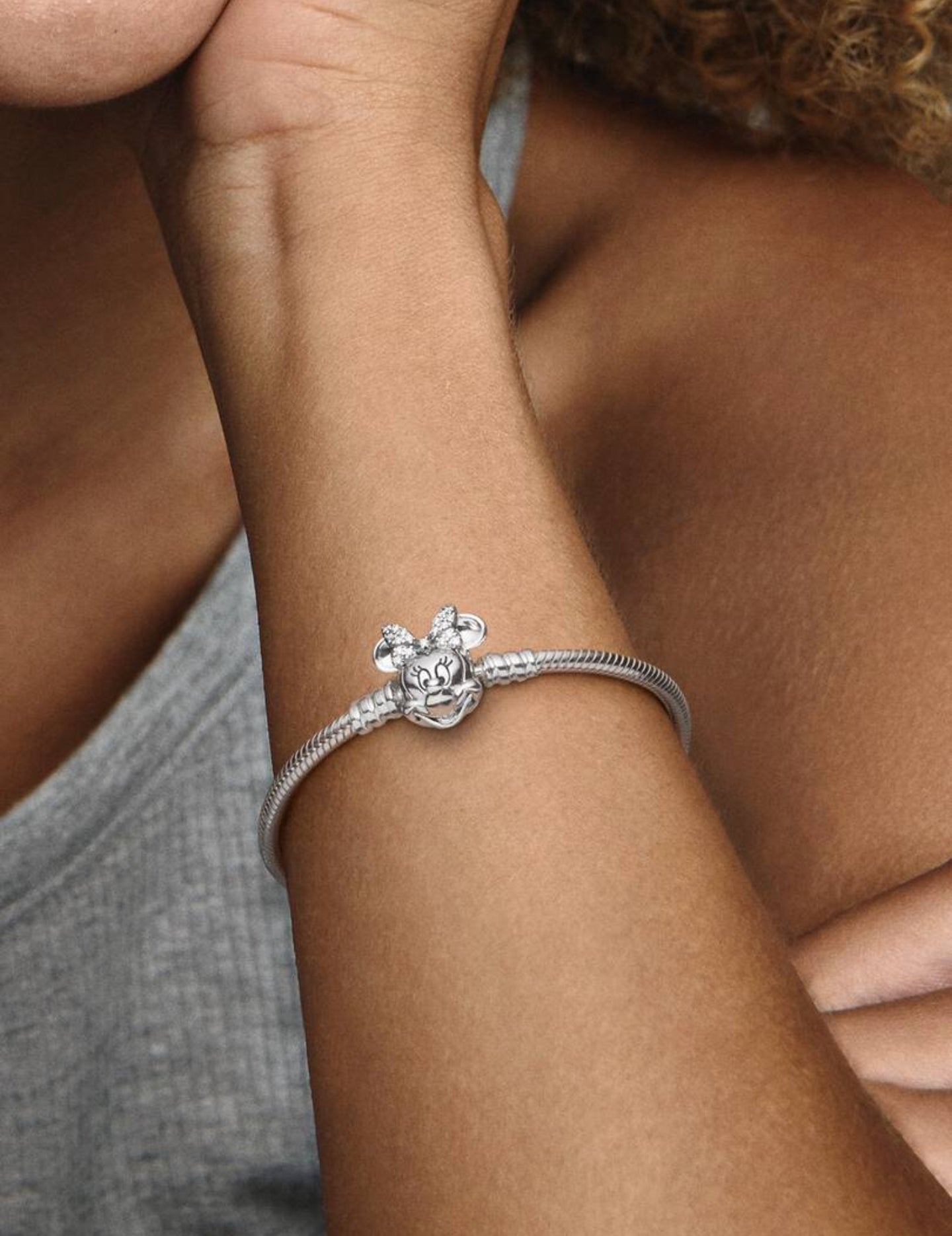 Bracelet Maille Serpent Fermoir Disney Pandora Moments Pavé Minnie Argent Massif