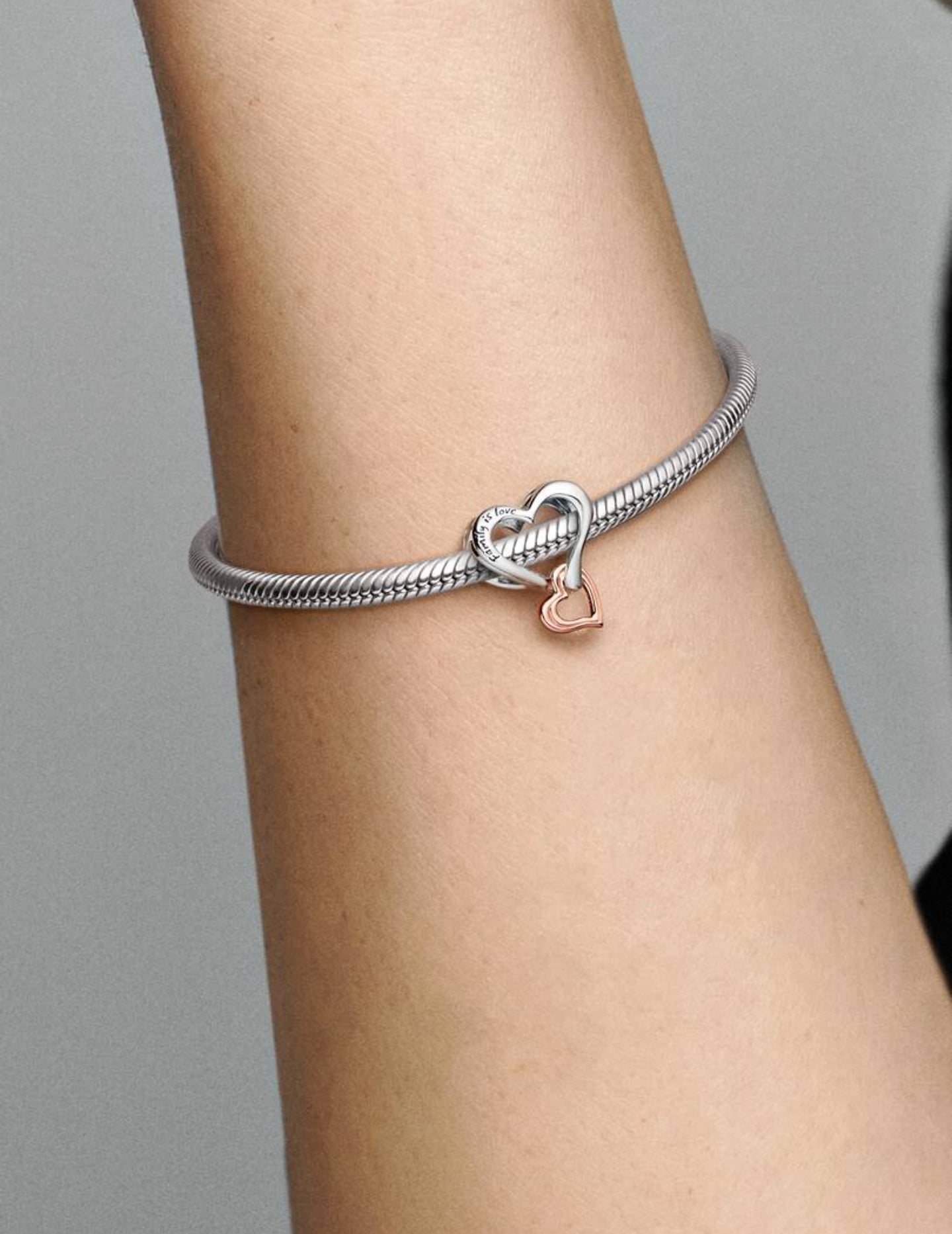 Charm Cœur Infini Ajouré Bicolore Argent Massif, Métal doré à l'Or Rose 14 carats