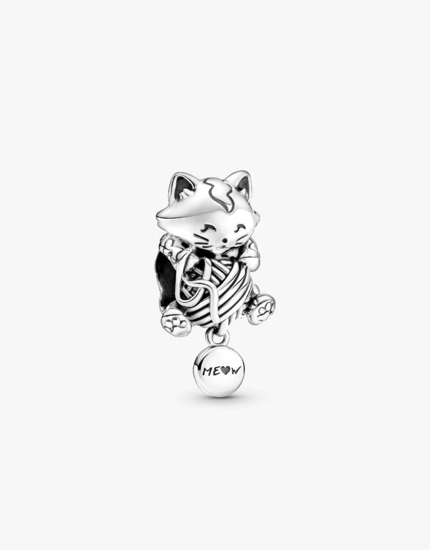 Charm Boule Chaton & Pelote de Laine Argent Massif