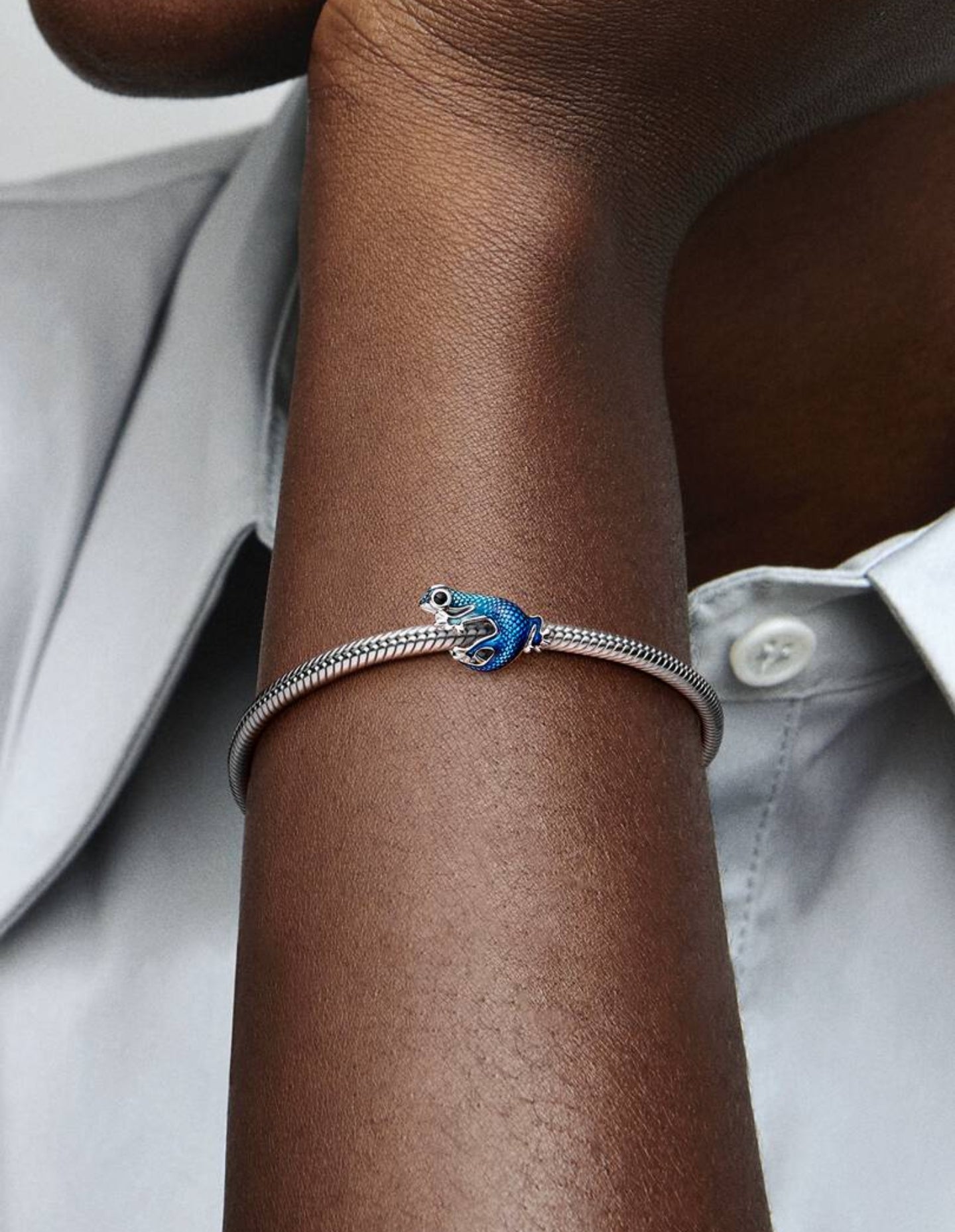 Charm Gecko Bleu Métallique Argent Massif