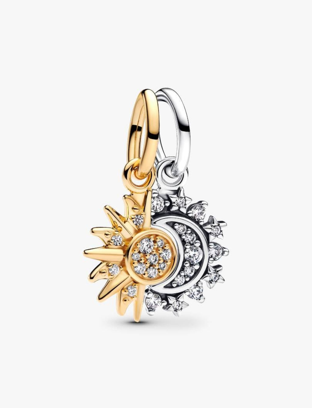 Charm Pendant Soleil & Lune Séparable Argent Massif, Métal doré à l'Or 14 carats