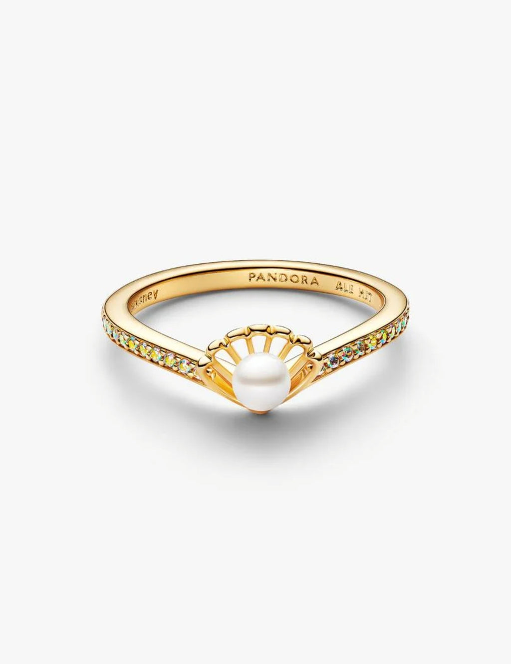 Bague Perle de Culture d’Eau Douce Traitée Princesse Disney Arielle Coquillage Métal doré à l'Or 14 carats