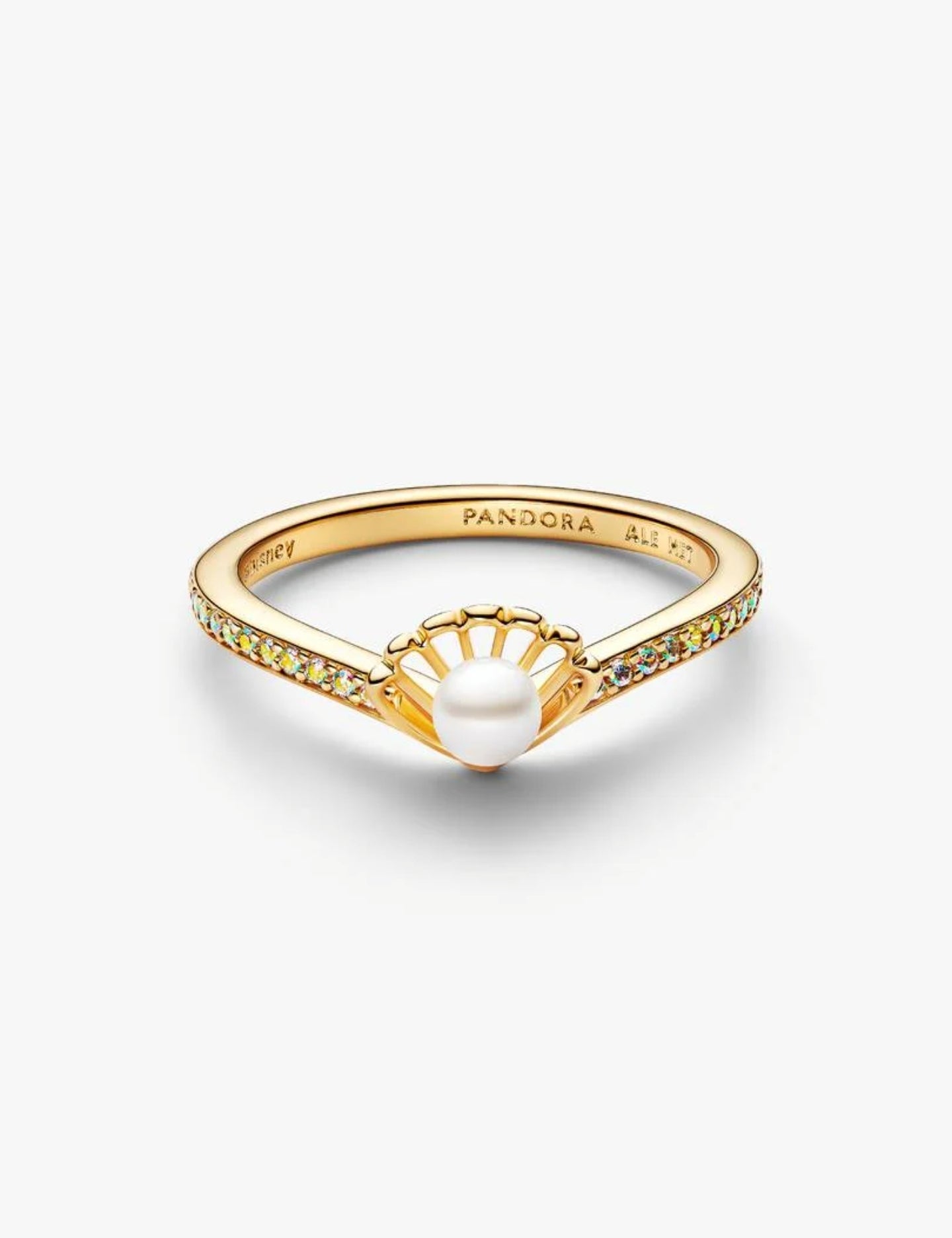 Bague Perle de Culture d’Eau Douce Traitée Princesse Disney Arielle Coquillage Métal doré à l'Or 14 carats