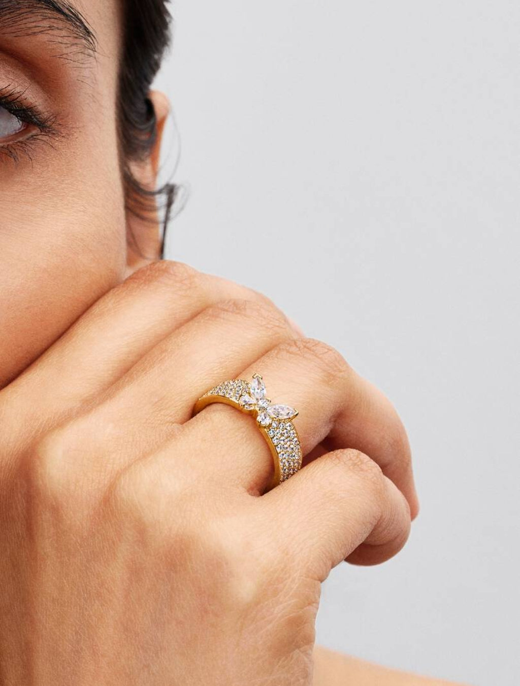 Bague Cocktail Papillon Scintillant Dorée Métal doré à l'Or 14 carats