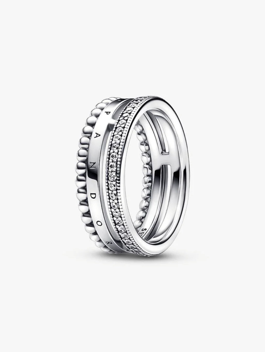 Bague Pavé & motifs perlés Pandora Signature Argent Massif